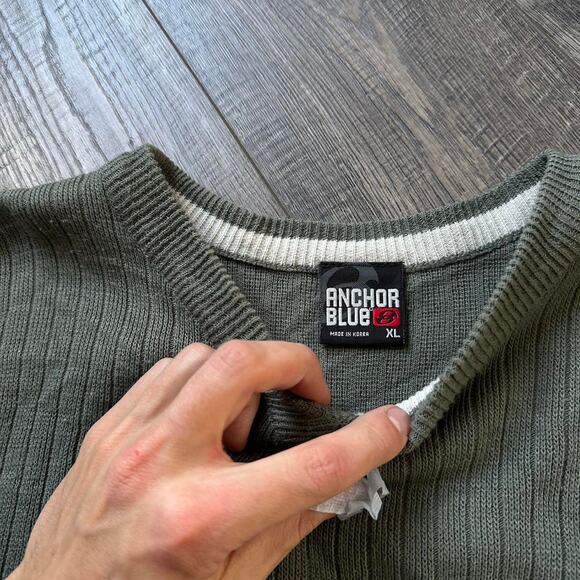 Vintage 00s Y2K Anchor Blue Baggy Striped Longsleeve Sweater - Picture 6 of 8